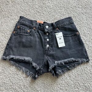 NWT Women’s Levi’s 501 Denim Cutoff Shorts Button Fly Black Distressed Sz 24